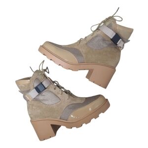 Vivianly MOTO Lace-Up Chunky Heel Platform Combat Boots Nude Size 10